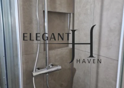 Contemporary bathroom remodel featuring custom finishes and lighting.